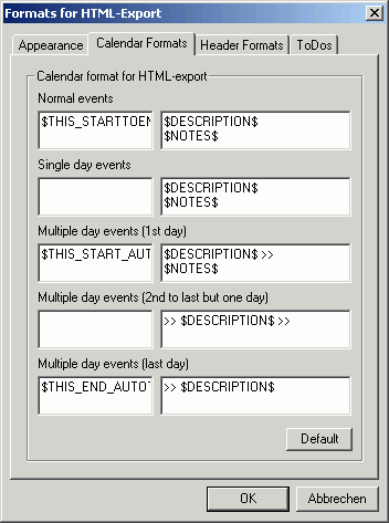 Tab Calendar Formats