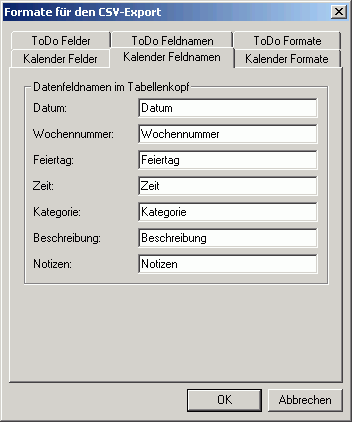 Reiter Kalender Feldnamen