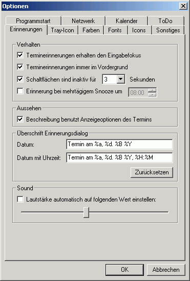 Optionen - Erinnerungen