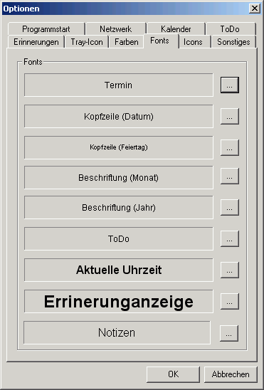 Optionen - Fonts