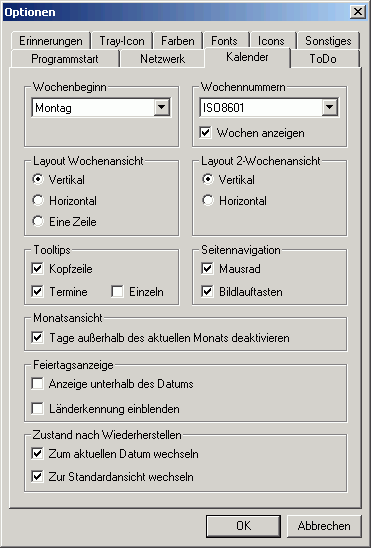 Optionen - Kalender