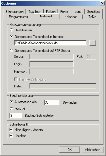 Optionen - Netzwerk