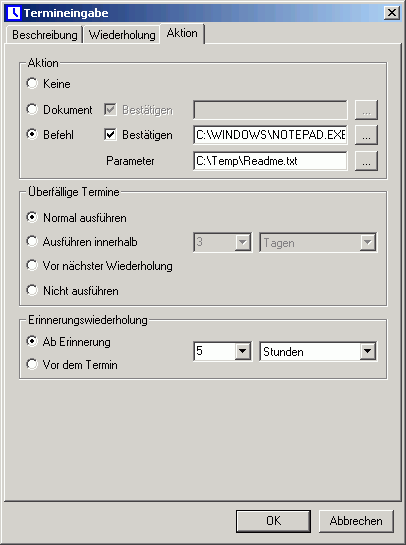Termineingabe - Aktion