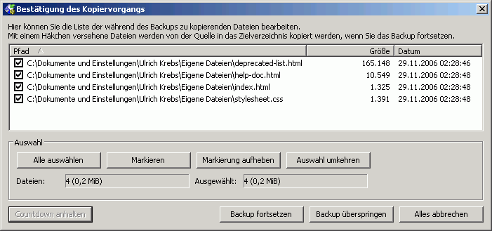 Besttigung des Kopiervorgangs