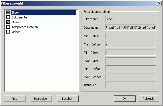 Filterauswahl