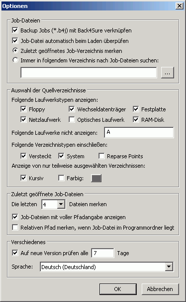 Programmoptionen