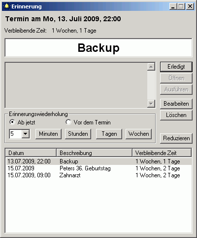 Erweiterter Erinnerungsdialog